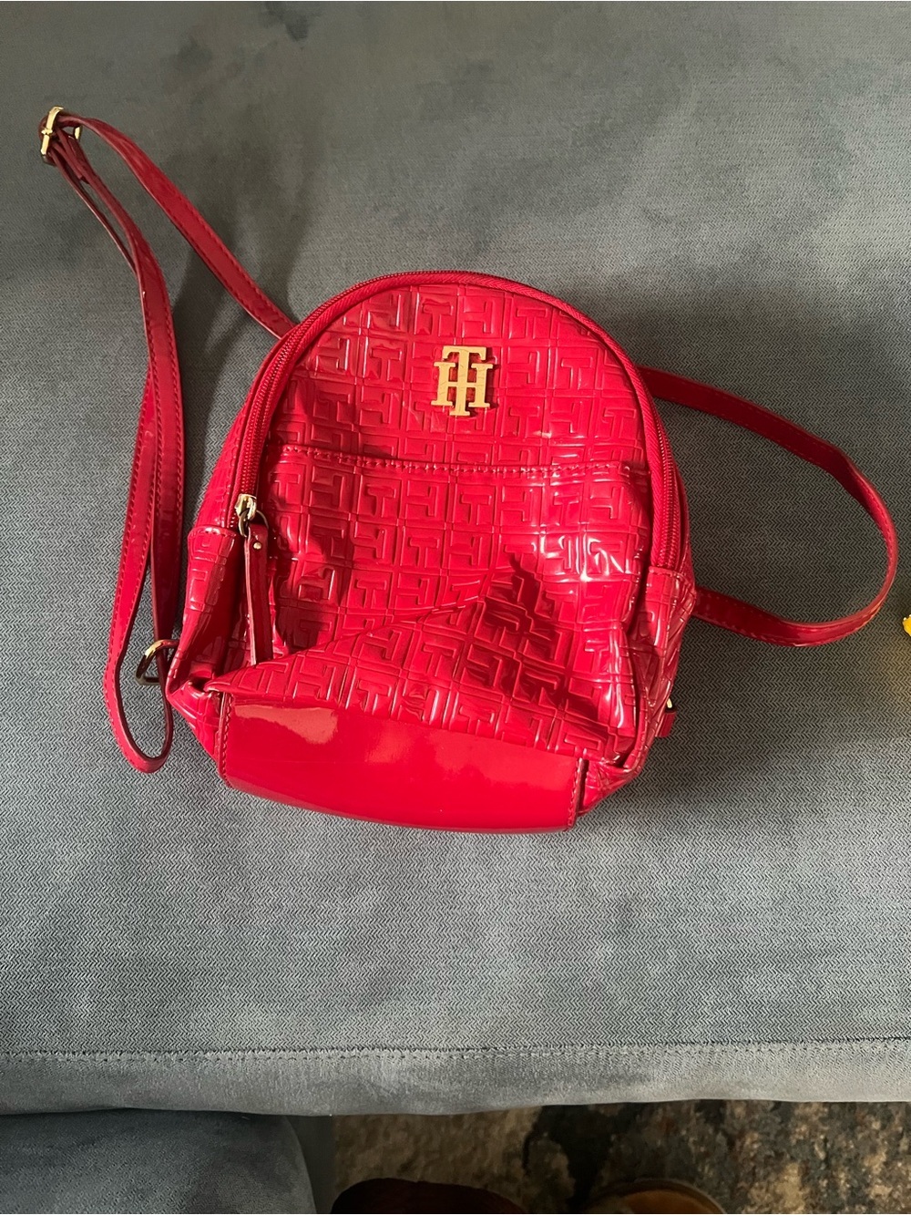 Tommy Hilfiger Bright Red Patent Mini Crossbody Backpack